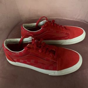 Red checkered suede Vans